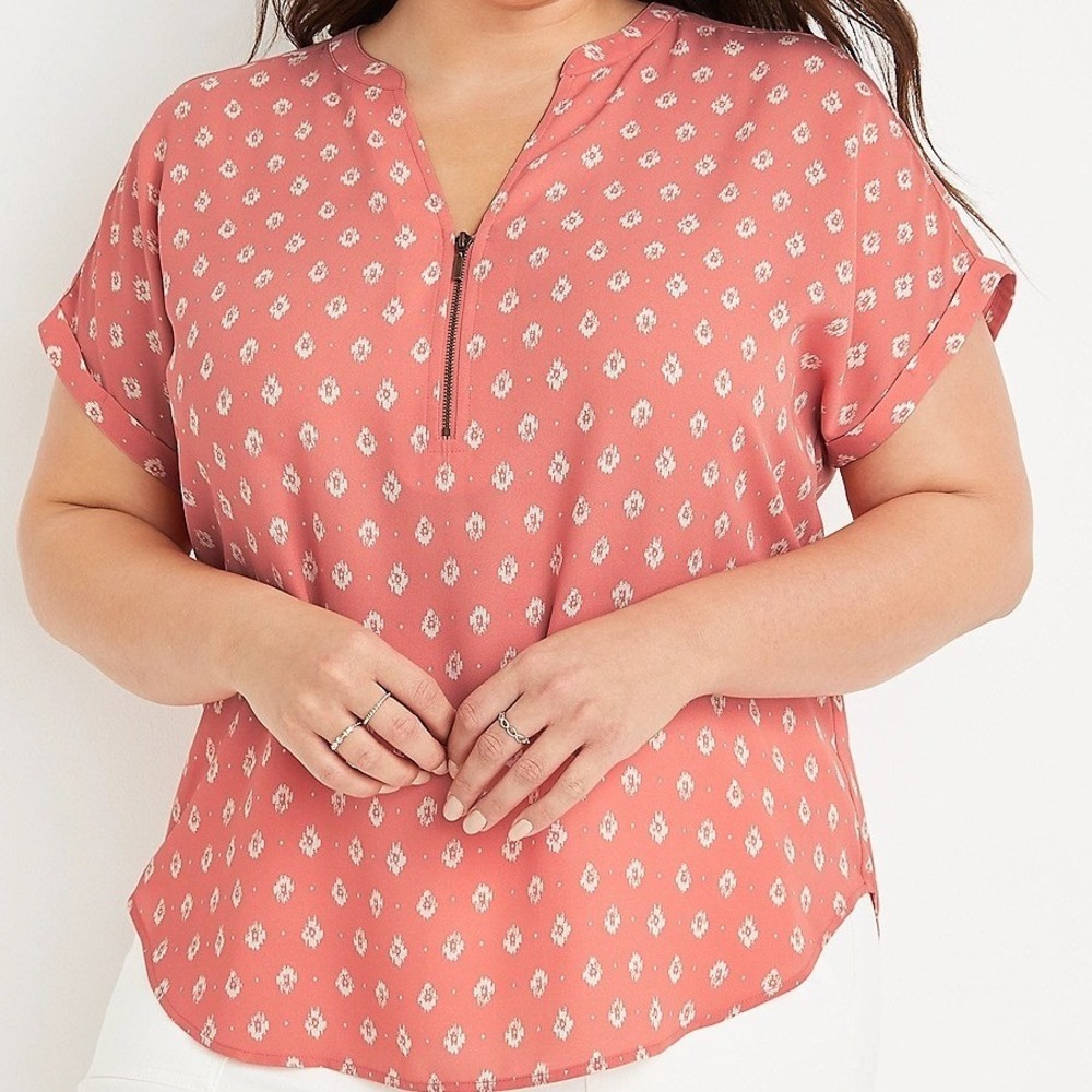 Maurices XL Oversized Cuffed Sleeve Zipper Detail Lightweight Blouse
